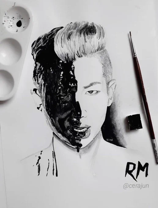 Throwback to this watercolor painting I did back in 2019 that stays one of my top favourite artworks I've done💕 

#7YearsWithRMixtape #RM 