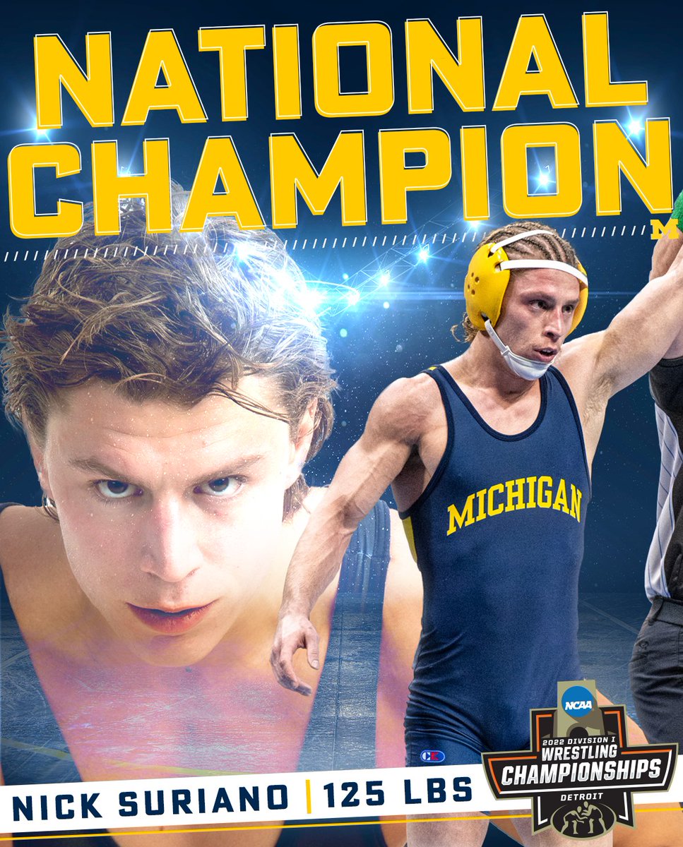 Michigan Wrestling (@umichwrestling) on Twitter photo NOW A 2X NCAA CHAMPION,
<a href="/NickSuriano_NJ/">Nick Suriano</a>! 👏👏
He is Michigan's first ever NCAA champion at 125 pounds and our first individual champ since 2012.
#NCAAWrestling | #GoBlue NOW A 2X NCAA CHAMPION,
<a href="/NickSuriano_NJ/">Nick Suriano</a>! 👏👏
He is Michigan's first ever NCAA champion at 125 pounds and our first individual champ since 2012.
#NCAAWrestling | #GoBlue