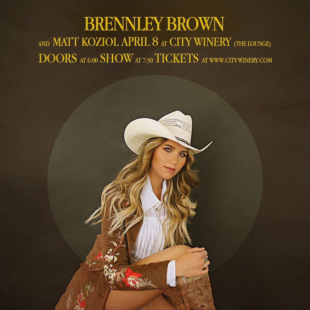 Brennley Brown (@brennleybrown) on Twitter photo So excited to be debuting some new music <a href="/CityWineryNSH/">CityWineryNSH</a> on April 8th! Joining me is the talented <a href="/MattKoziol/">Matt Koziol</a>
It's gonna be a special night, don’t miss it!
Tickets here bnds.us/j4rpz0 So excited to be debuting some new music <a href="/CityWineryNSH/">CityWineryNSH</a> on April 8th! Joining me is the talented <a href="/MattKoziol/">Matt Koziol</a>
It's gonna be a special night, don’t miss it!
Tickets here bnds.us/j4rpz0