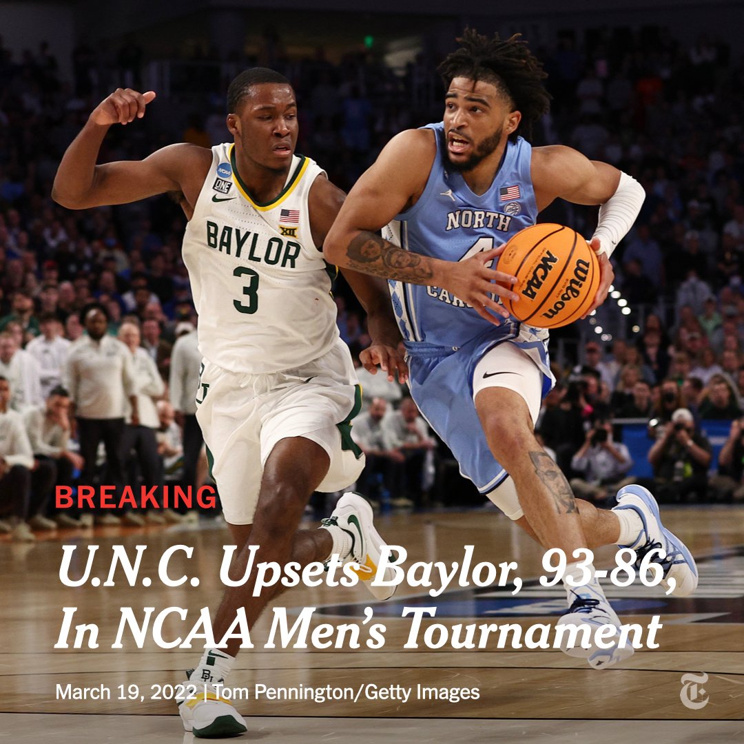 The first No. 1 seed has fallen: Baylor, the defending champion, was upset by No. 8-seeded North Carolina in overtime. 

nyti.ms/3D9sRdD