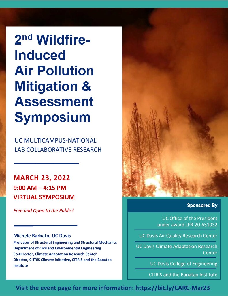 Register for this upcoming virtual symposium to learn more about the recent #ResearchAdvancements in the assessment and mitigation of #WildfireEffects on #HumanHealth - with presentations by accomplished researchers from a multidisciplinary team.

bit.ly/UCD-Mar23-Wild…