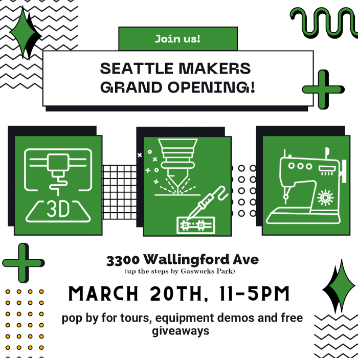 SeattleMakersHQ's tweet image. Grand Opening Tomorrow! 

Our makerspace has moved! Join us Sunday, March 20th from 11am-5pm to see our new space! We'll be offering tours all day, with demonstrations, activities, free giveaways, and exclusive membership deals!
seattlemakers.org/events/seattle…