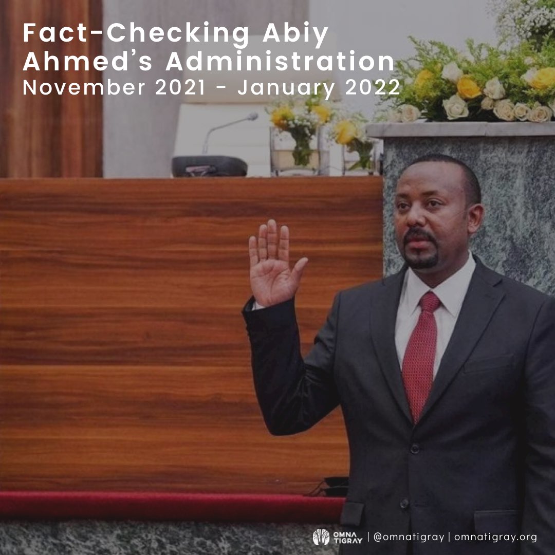 OmnaTigray's tweet photo. As the #TigrayGenocide continues unabated, so do the @AbiyAhmedAli's administration’s lies &amp; blatant disregard for the truth. On this #500DaysOfTigrayGenocide, we look back at a few of the many easily refutable lies the #Ethiopia|n govt has told from Nov. 2021 to Jan. 2022.👇🏾 https://t.co/8Gqx8Ml6ze