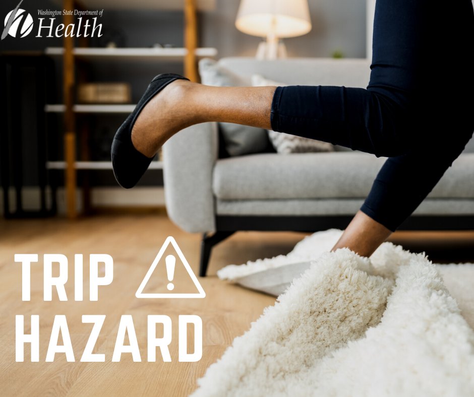WADeptHealth's tweet photo. It’s time for spring cleaning, so toss out those hip-shattering throw rugs. Throw rugs can be a trip hazard. Half of older adults hospitalized for a hip fracture never regain their former level of function. Prevent slips, trips, and stumbles. #FindingOurBalance #FallsPrevention https://t.co/OzRKX9oKmK