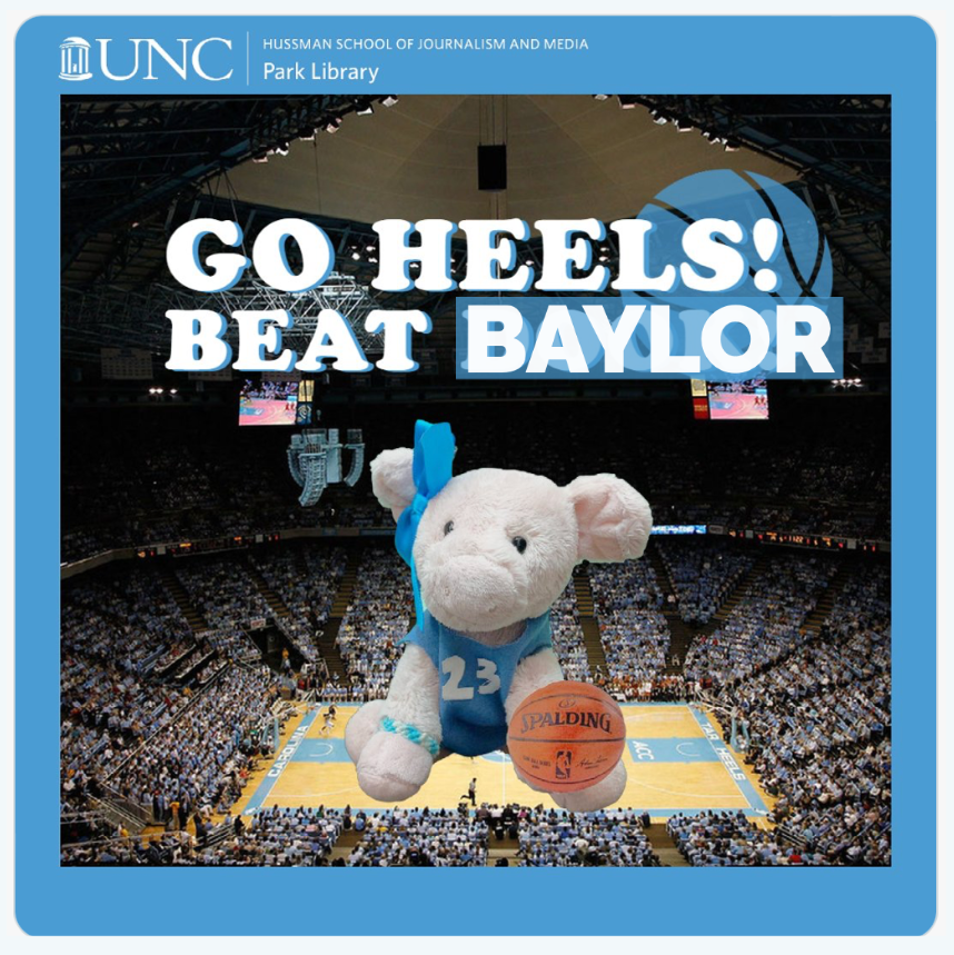 UNCParkLib's tweet photo. Tar!
HEELS!
#GDTBATH #uncvsbaylor
#RoryThePig🐽 https://t.co/6dSA0kWN91