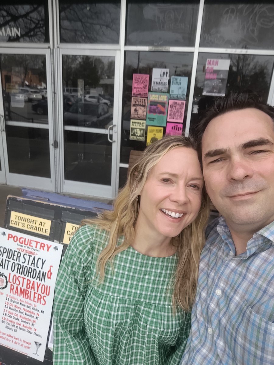 Amsbary11's tweet photo. well done last night @spiderstacy @rockyoriordan. you made a lot of folks happy in Carrboro! @CatsCradleNC https://t.co/JwU2TRoHZ8