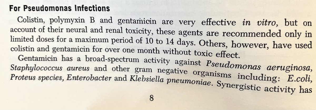 atbraun's tweet photo. Saturday Flashback 😉: Fortunately, the armamentarium for Pseudomonas has expanded since 1972; however, monitoring for toxicities remains important. #CFprogress https://t.co/Vx91DBwAoj