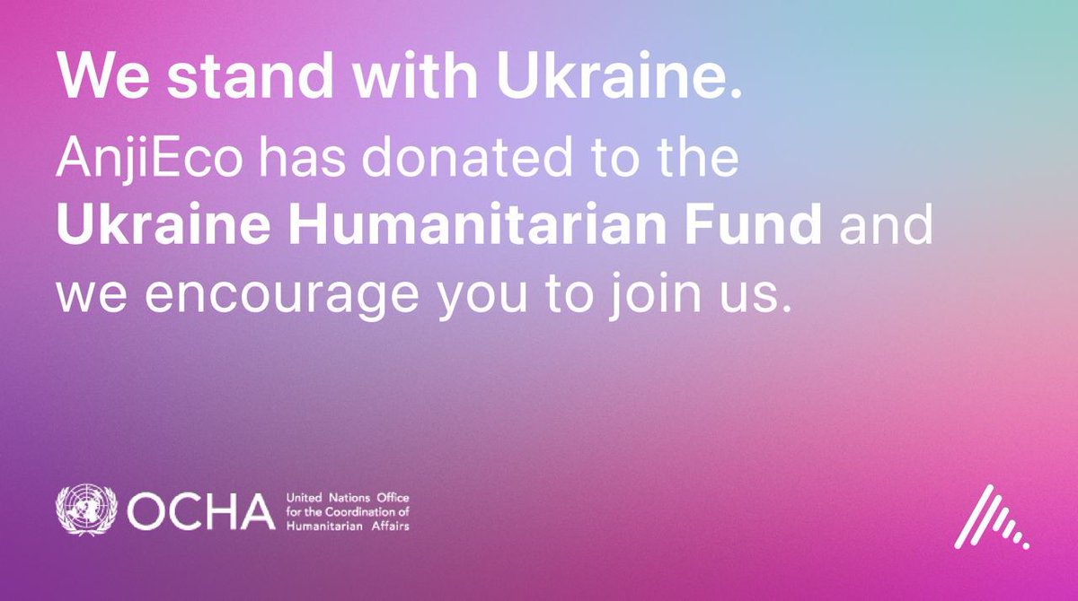 anji_eco's tweet photo. Today, AnjiEco has made a donation in solidarity with Ukraine through the help of the UN Crisis Relief and their Ukraine Humanitarian Fund. 

We encourage our community to join us in this endeavour and #standwithukraine 🇺🇦

https://t.co/X8CqLGgsnB https://t.co/dMnlG8uw7N