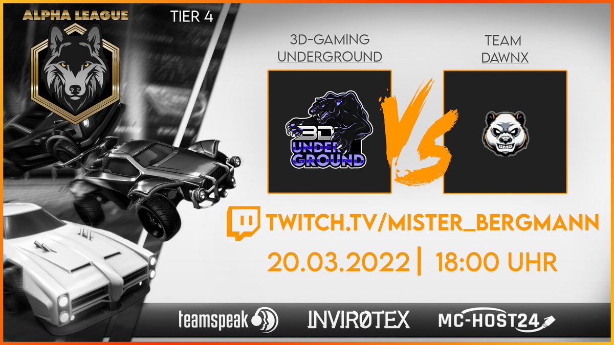 konig_le's tweet photo. @3dGaming_org Underground spielt morgen in der @AlphaLeague_RL 

⚽️ Underground vs Team Dawnx
📅 20.03.'22
⏱️ 20:00 Uhr
🎙️ https://t.co/cS15XzoGhb

@AlphaLeague_RL #RocketLeague #TwitchDE #Live #esport #stream https://t.co/Iw4wDlq6tA
