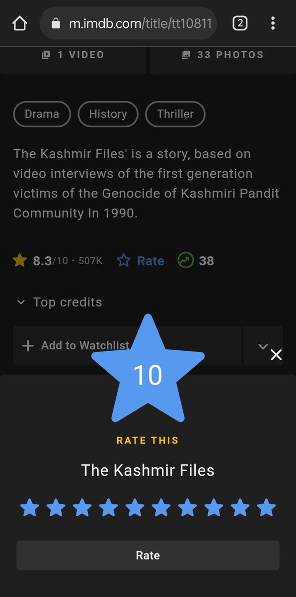 Kanha__d's tweet photo. Everyone Should Watch It &amp; must give rating on #imdb. Film not to be missed #KashmirFiles @vivekagnihotri @DarshanKumaar @AnupamPKher https://t.co/vxWPJ8F37R