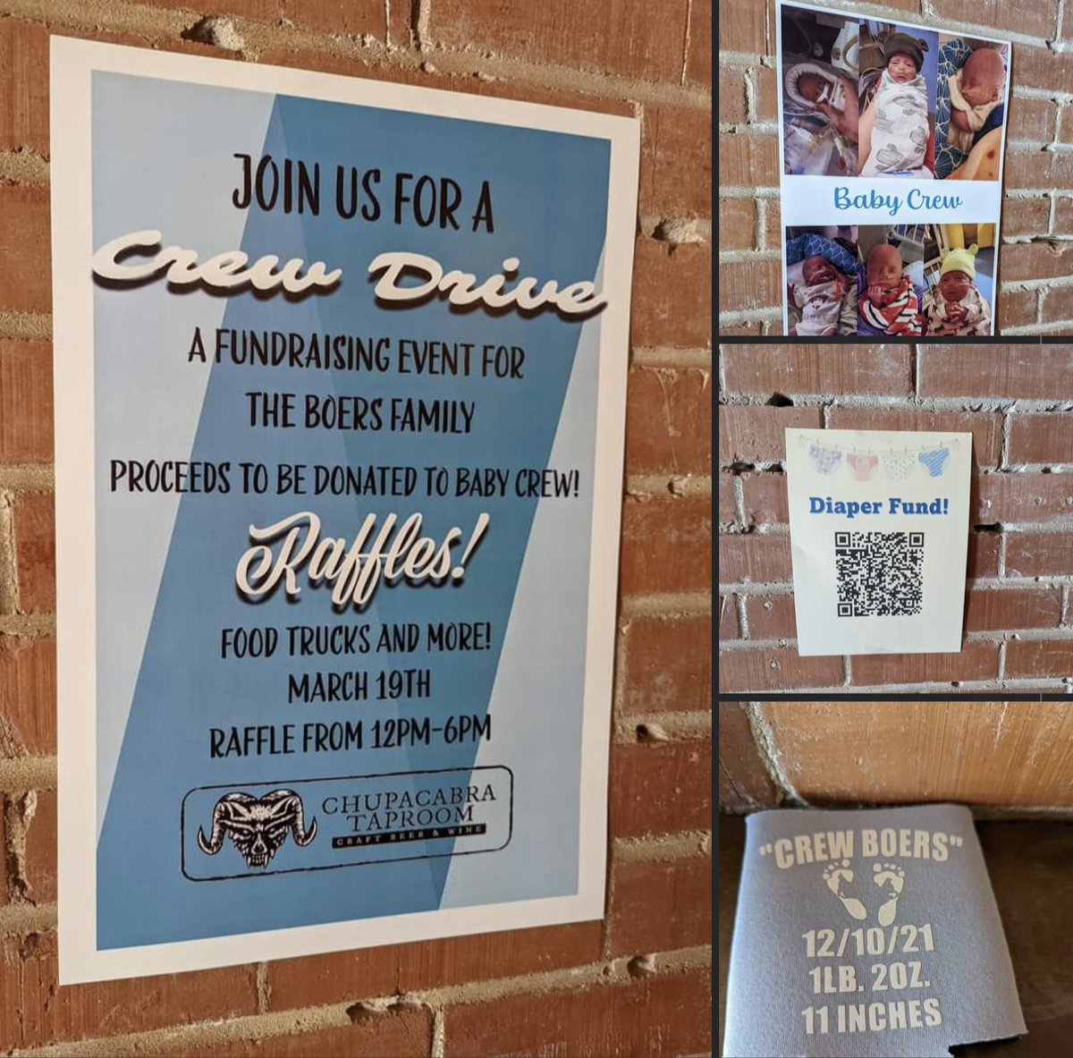 AZCraftBrewers's tweet photo. Our Brewers foundation was called into action today to support a member of our beer family. We've got thousands of dollars of merchandise that to be auctioned off to benefit Baby Crew. Please come down to Chupacabra tap room today, buy a few beers and talk to some beer reps. https://t.co/DbXa2e708e