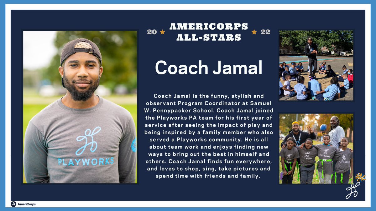 Now for the grand finale of <a href="/AmeriCorps/">AmeriCorps</a> week... Coach Jamal! Thank you for always being a team player and brightening every room you enter! #Amerithanks #Playworks #ThankYou