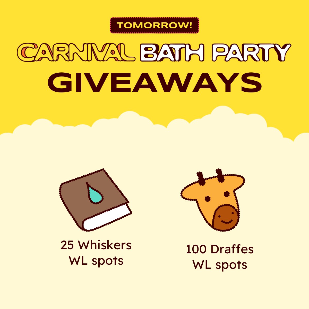 Come party with us tomorrow, freshen up your duck, and you might win WL for two upcoming projects we absolutely love: <a href="/DraffesNFT/">Draffes</a> and @Whiskers_NFT