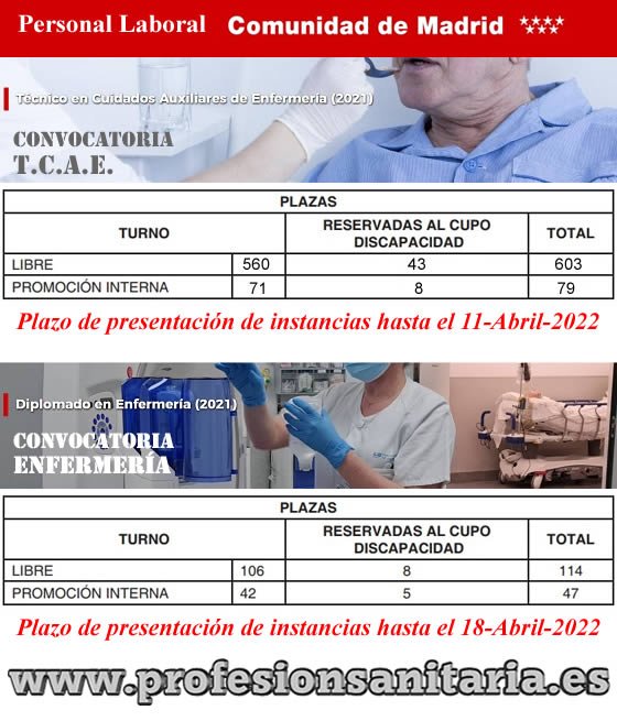 Convocatoria de plazas de Técnicos en Cuidados de Enfermería y Enfermeros/as - Personal Laboral de la Comunidad de Madrid... FOPKxVzXwAIWn7M?format=jpg&name=small