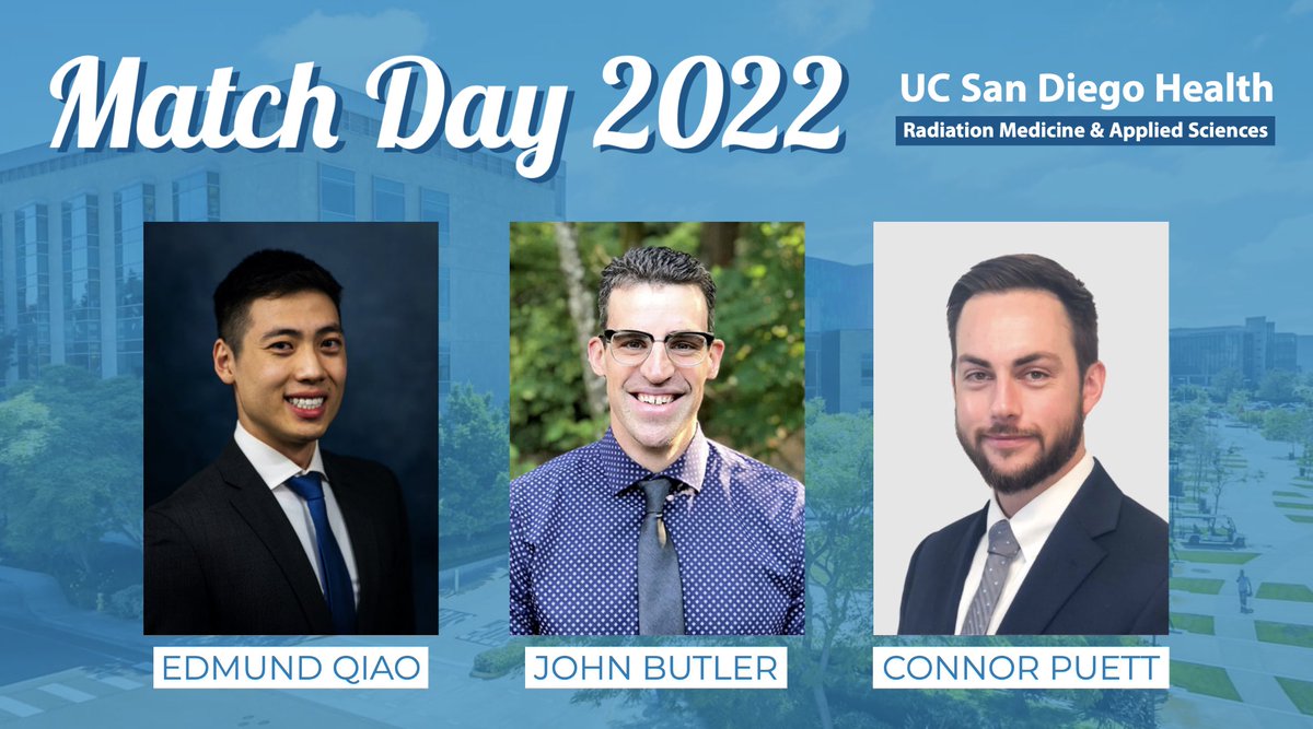 UC San Diego Rad Med (@ucsdradmed) on Twitter photo Welcome to the UC San Diego Radiation Medicine Family Edmund Qiao (<a href="/medmund14/">Edmund M. Qiao</a>), John Butler, and Connor Puett. We’re excited and honored to have you all join the team! #MatchDay2022 #Match2022 #RadOnc #MedPhys Welcome to the UC San Diego Radiation Medicine Family Edmund Qiao (<a href="/medmund14/">Edmund M. Qiao</a>), John Butler, and Connor Puett. We’re excited and honored to have you all join the team! #MatchDay2022 #Match2022 #RadOnc #MedPhys