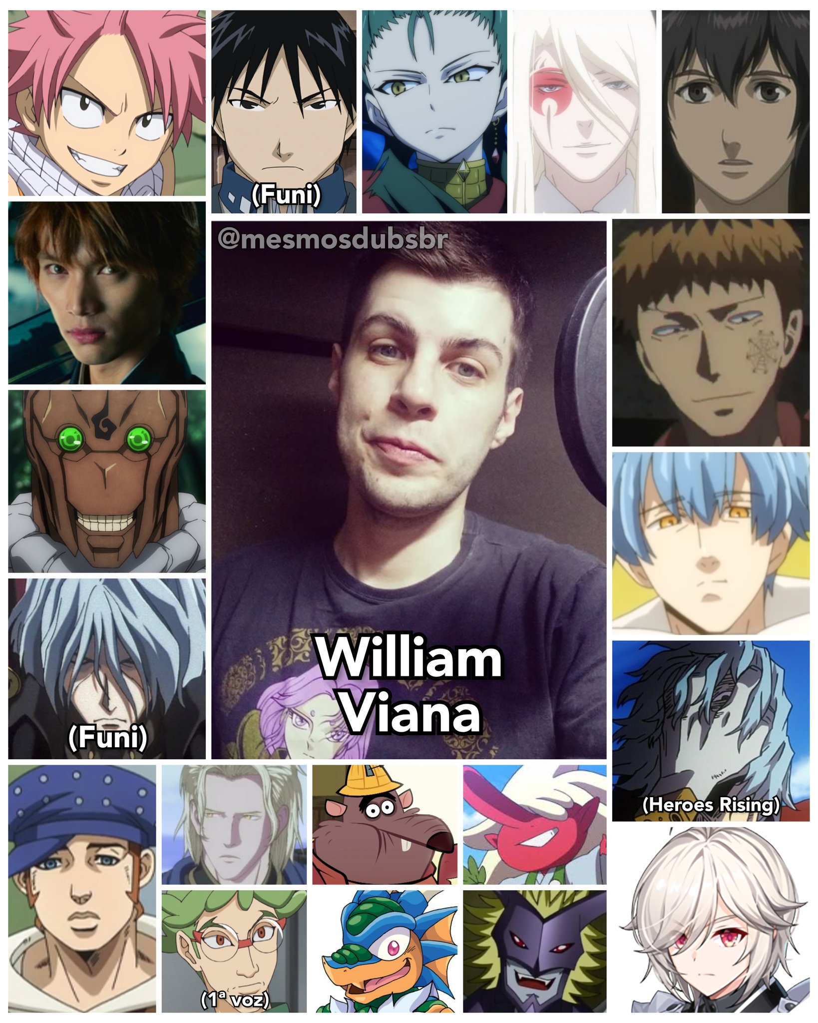 Personagens Com os Mesmos Dubladores! on X: De suas raízes em fandubs, o  fantástico dublador e diretor William Viana tá arrasando demais em seus  trabalhos! William é conhecido por dublar o Natsu