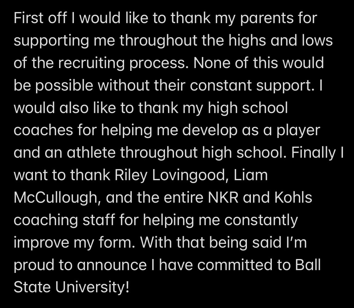 Committed!🔴⚫️ <a href="/BallStateFB/">Ball State Football</a> @BSUCoachNeu <a href="/CoryConnolly/">Cory Connolly</a> <a href="/Coach_Britton/">Coach Britton</a> <a href="/MoniqueBritton/">Monique Britton</a> <a href="/rileylovingood/">Riley Lovingood</a> <a href="/LiamMcCullough2/">Liam McCullough🇺🇸</a> <a href="/1_bubs/">Bubba Kidwell</a> @350by50 @NKR_Camps <a href="/KohlsSnapping/">Kohl's Snapping Camps</a> <a href="/Coach_Casper/">Coach Casey Casper</a> <a href="/CoachJacksonTJK/">Coach Brian Jackson</a> <a href="/CoachJeffGarner/">Coach Jeff Garner | Specialist Training for K/P/LS</a>