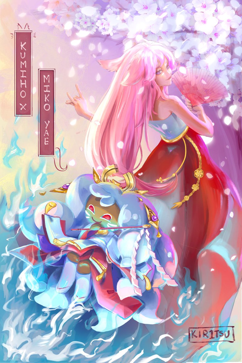 kir1tsu's tweet photo. genshin x cookierun!!! 

when I learnt that they shared the same japanese seiyuu i was like 👀bet anyway i would kill for this skin to be released 😩 c-collab?

#kumihocookie #kumiho #crk #cookierunkingdom #cookierun #GenshinImpact #genshin #mikoyae #yaemiko #yae #spring #sakura https://t.co/SSZwJCDKGD