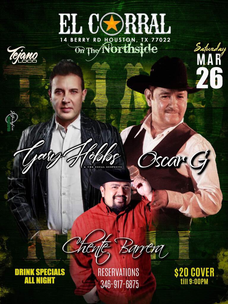 garyhobbstejano's tweet photo. Next Saturday on Mar 26th! Make plans to join us at El Corral at 14 Berry Rd in Houston! Tejano Music on the NorthSide!!! See you there God willing!
#GaryHobbs #TheUsualSuspects
#ChenteBarrera #OscarG
#TejanoLoco https://t.co/IEfMh3LFMf