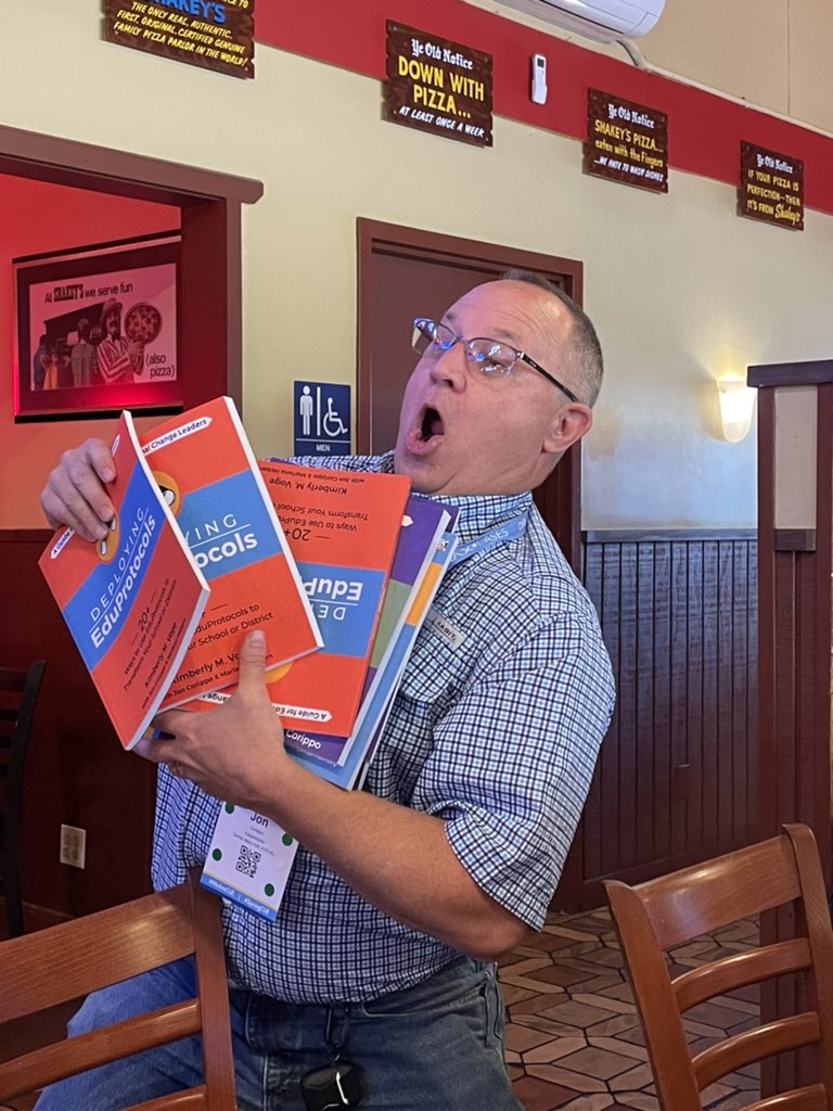 Hell2Teach's tweet image. Feelin shaky with excitement at Shakey’s Pizza for the celebration feast of #DeployingEduProtocols by @KVoge71 With the inimitable @jcorippo @eduprotocols #CUE22 #SpringCUE