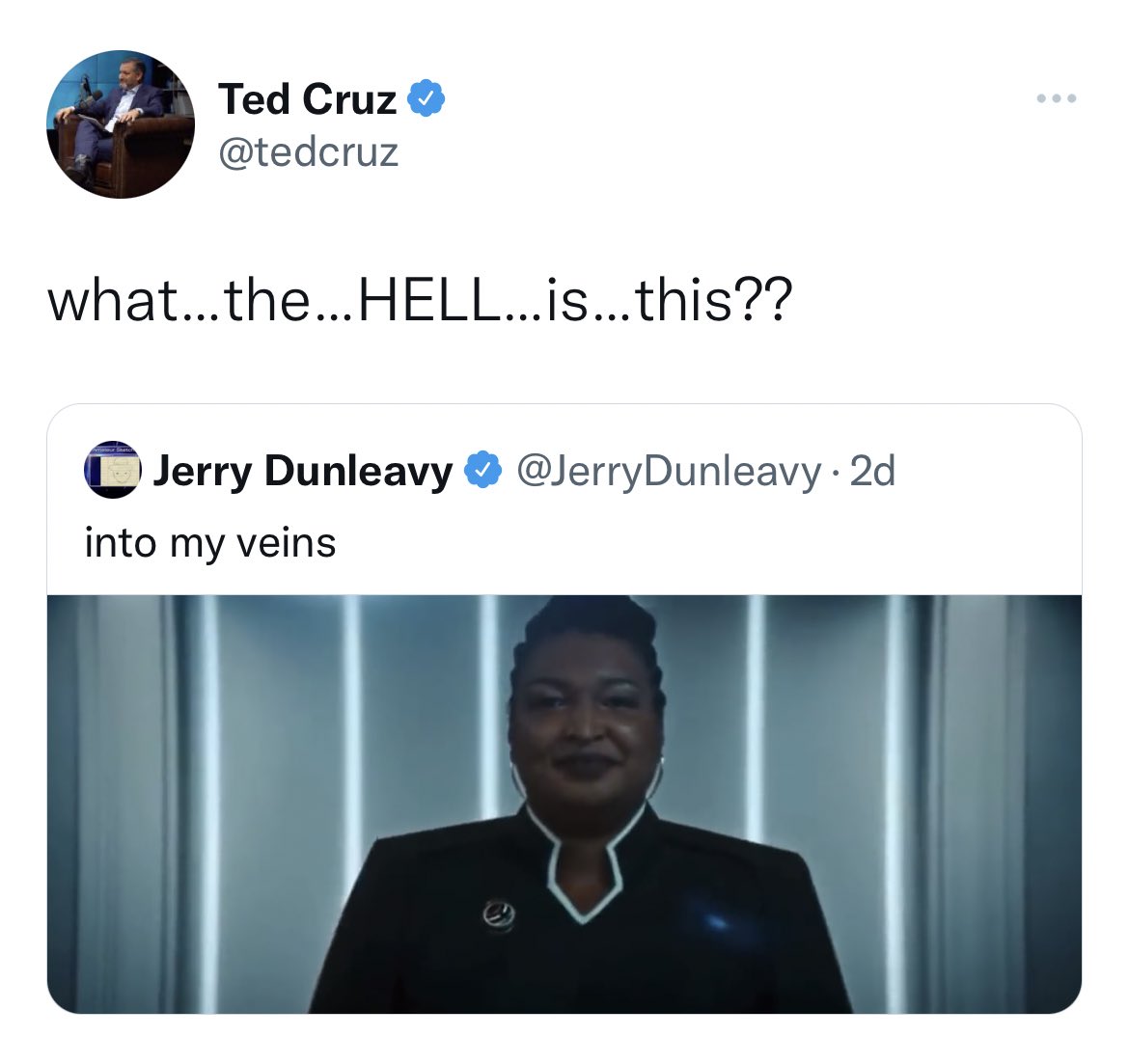 iamgabesanchez's tweet photo. Do you think Ted Cruz is more upset that Stacey Abrams made a cameo on Star Trek or…? https://t.co/wEODejwuEL