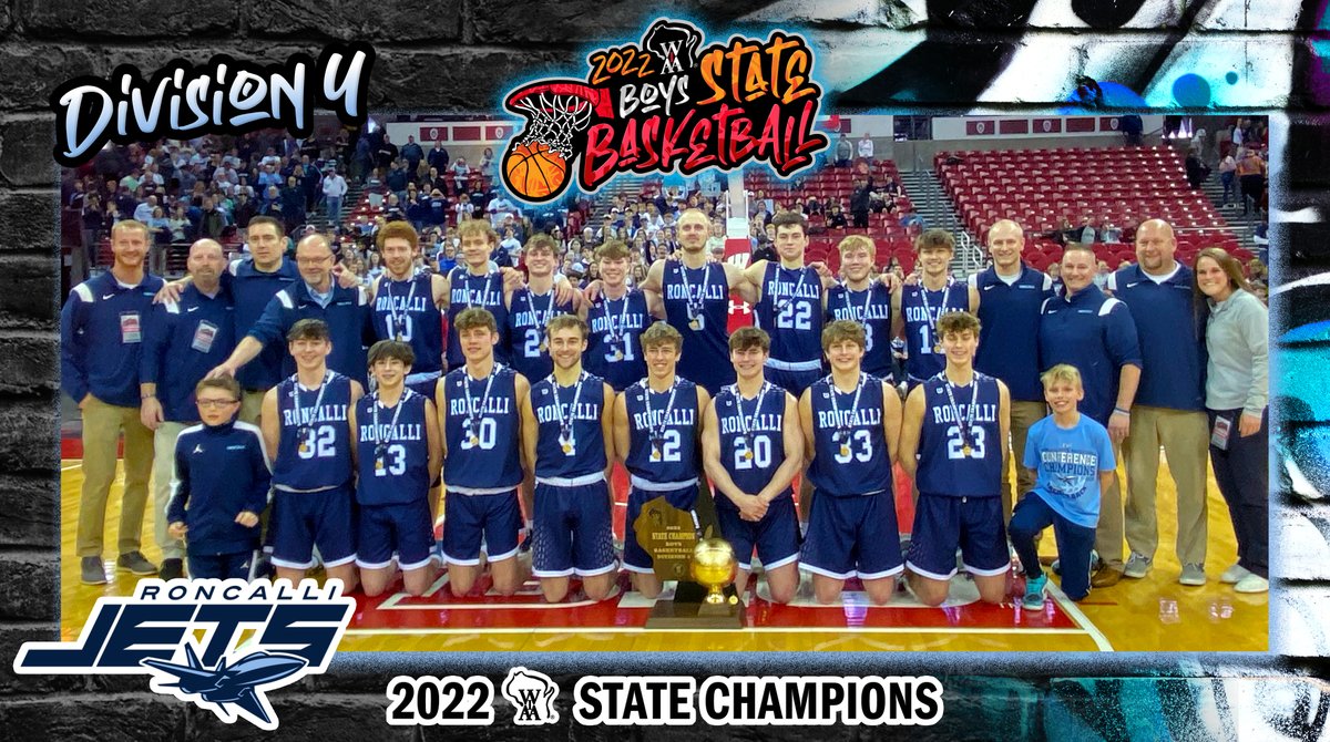 wiaawistate's tweet photo. Congratulations to Roncalli, the 2022 WIAA D4 Boys Basketball State Champions! The Jets defeated Milwaukee Academy of Science 55-45 to earn their program's second gold ball! 🏀🏆✈️ #wiaabb #statechamps https://t.co/jsq5rBlInp