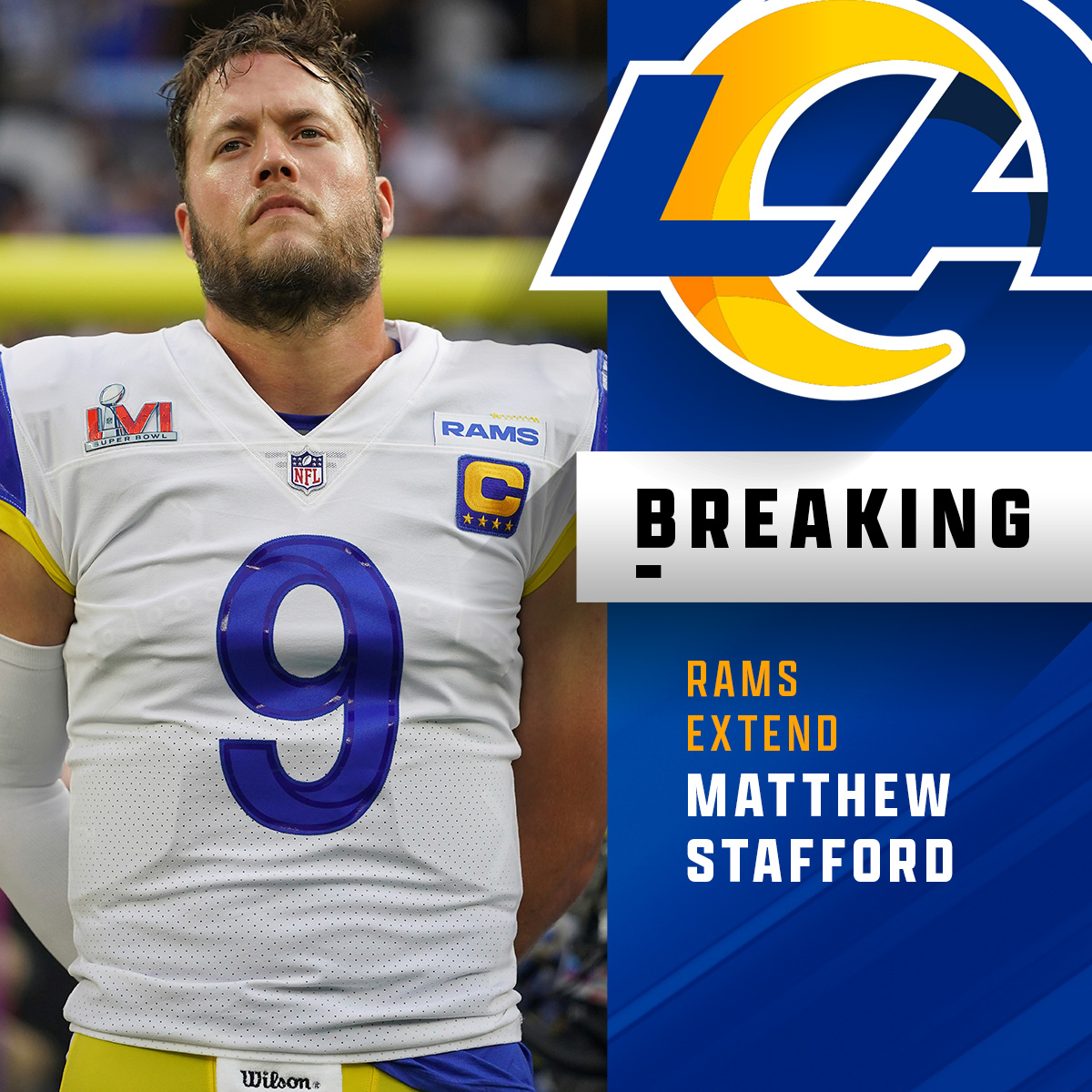NFL's tweet photo. Rams, QB Matthew Stafford agree to a 4-year $160M extension. (via @RapSheet) https://t.co/JGCEXGKr9z