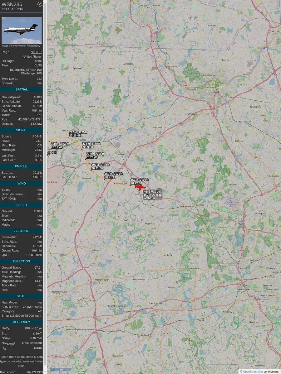AboveGroton's tweet image. ICAO: A2E51D
Flt: WSN286 #AdvancedAir
First seen: 2022/03/19 16:20:03
Min Alt: 2300 ft MSL
Min Dist: 2.07 mi

#planefence #adsb - facebook.com/GrotonAyerBuzz
globe.adsbexchange.com/?icao=a2e51d