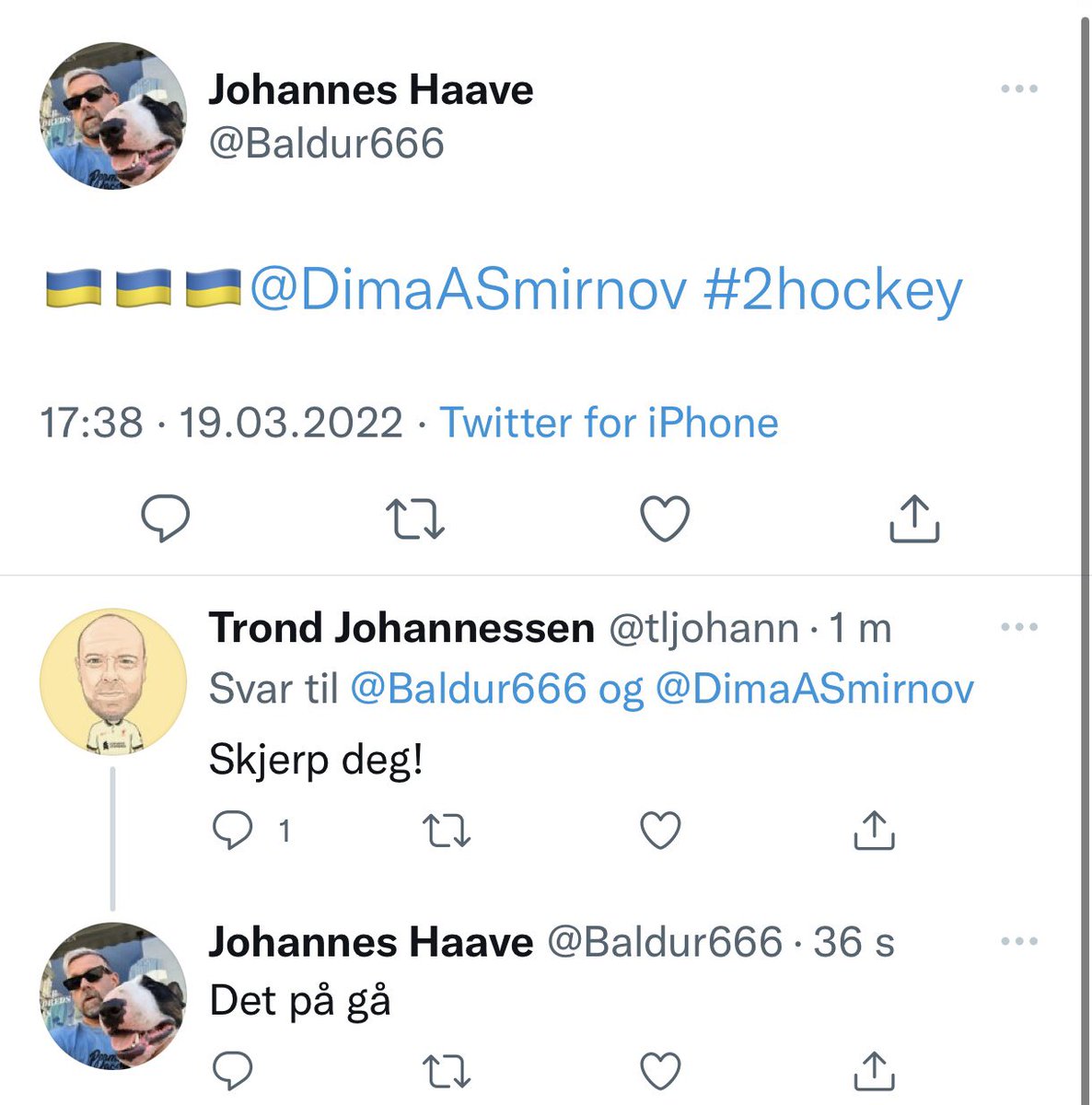 DimaASmirnov's tweet photo. Jeg tåler og er åpen for både tilbakemeldinger og kritikk. Men et sted går grensa. Dette er lavmål @Baldur666. Synd at noen mennesker går over på personangrep på denne måten. Skam deg. #2hockey https://t.co/QK3uDCzLz3