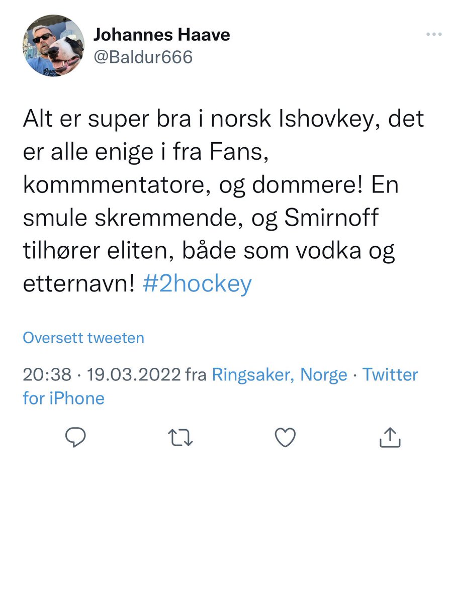 DimaASmirnov's tweet photo. Jeg tåler og er åpen for både tilbakemeldinger og kritikk. Men et sted går grensa. Dette er lavmål @Baldur666. Synd at noen mennesker går over på personangrep på denne måten. Skam deg. #2hockey https://t.co/QK3uDCzLz3