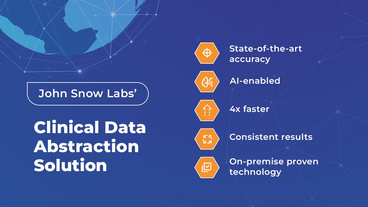JohnSnowLabs's tweet image. John Snow Lab’s Clinical Data Abstraction Solution can help you overcome the challenge of extracting structured information from unstructured clinical notes. 
Learn more: johnsnowlabs.com/clinical-data-…
#AutomaticClinicaDataAbstraction #NLP #TextProcessing #digitalhealth