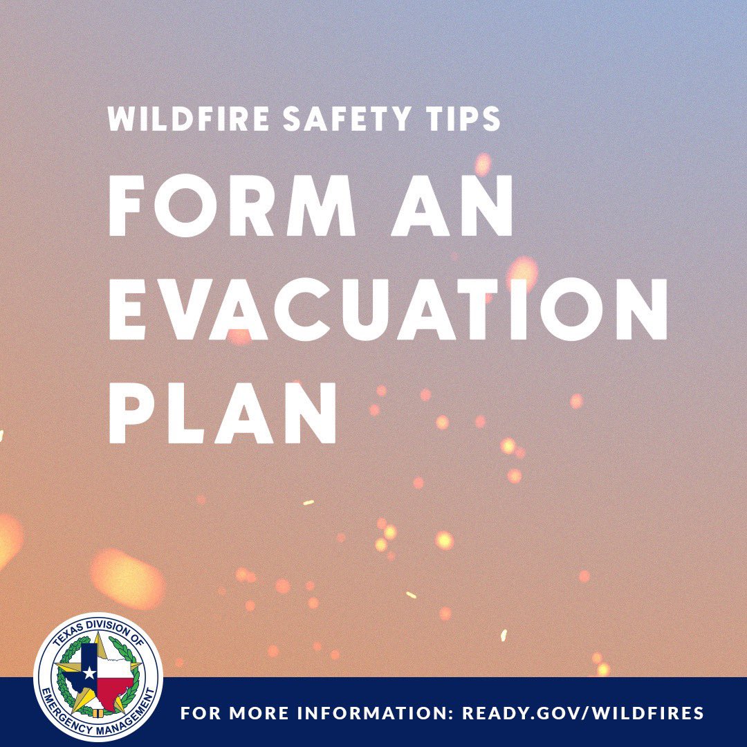 As wildfires threaten several Texas communities, it’s important to know when to go.

🚗Create an evacuation plan
🎒Pack an emergency kit
📢Evacuate when ordered to by local officials
☎️Texas sheltering info: call 211

Texas Wildfire Resources: tdem.texas.gov/disasters/2022…

#txwx