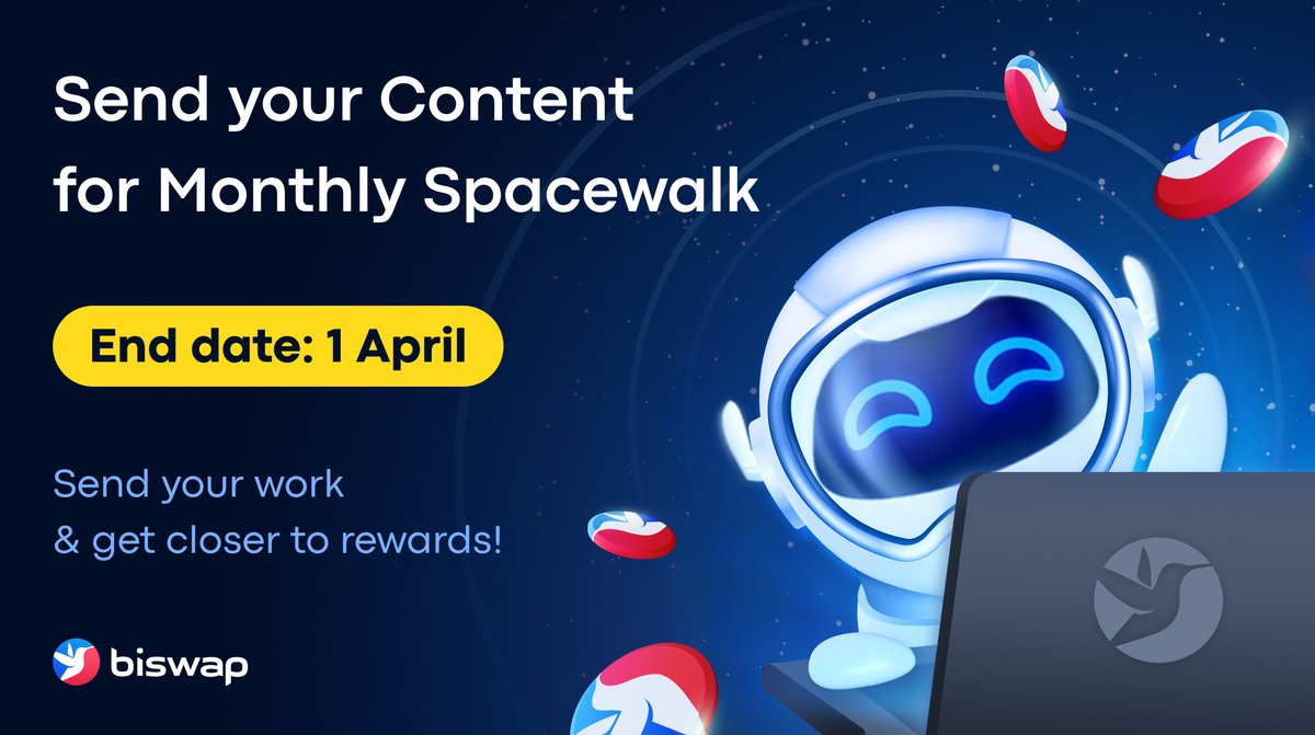 ⏰10 Days Left for Biswap Monthly Spacewalk ⏰

🤩Hurry up to send your masterpiece.

📍Submission Form📍
Send your content HERE:
bit.ly/3C6yTuE

🚨Deadline: April 1, 02:00 PM UTC
🏆Prize Pool: $10 000 in BSW monthly to share

 <a href="/Biswap_Dex/">Biswap</a> team awaits for Space Agents!