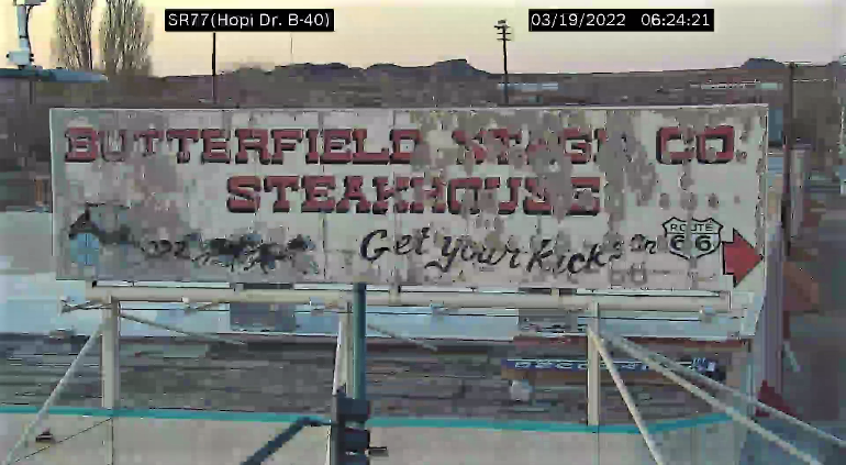ArizonaDOT's tweet photo. QUIZ ANSWER: This camera is located on State Route 77 (Navajo Blvd) at Hopi Drive in Holbrook.

Thanks for playing!

#AZ511 https://t.co/EUgJXsY994
