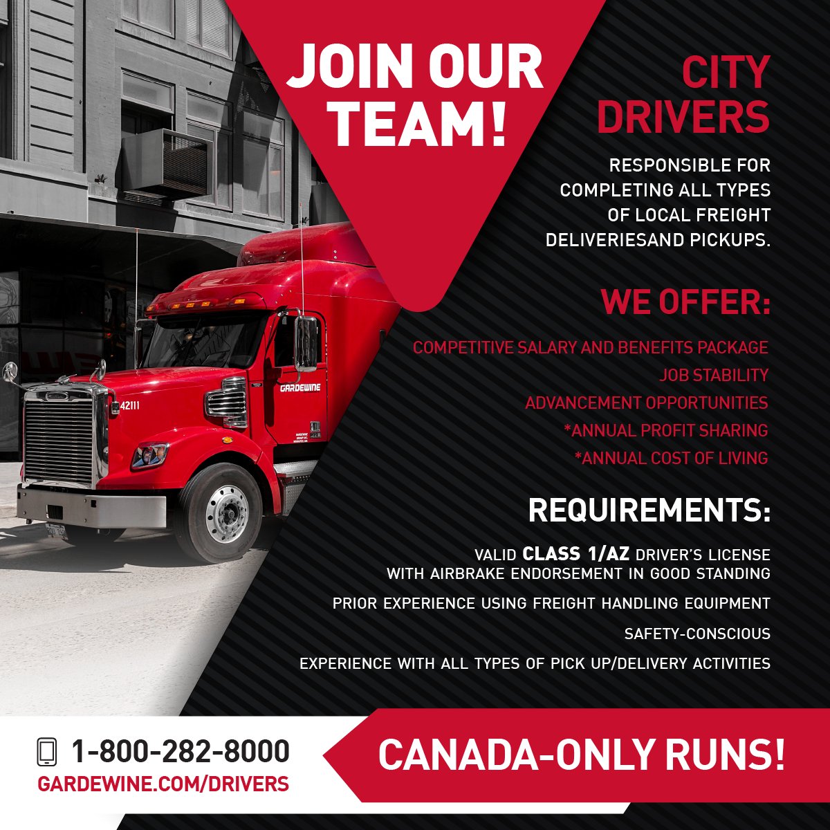 Gardewine on Twitter: "Want a driving career that keeps you close to home?  Gardewine is looking for City Drivers with Valid Class 1 or AZ License.  Apply now at https://t.co/y7jmvhQv5q #JustGardewineIt #citydrivers #