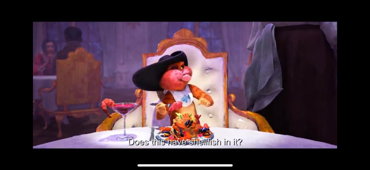 There seems to be constant in Hollywood. 
1.- To show that a character is weak, he has asthma. (The Adam Proyect). 
2.- Food allergy is always a pun of a joke.
(Puss in Boots 2). 

This needs to change. 

1/🧵