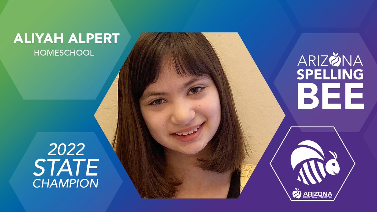 azedfoundation's tweet photo. Aliyah Alpert a 6th grader from Alpert Homeschool has out-spelled 26 other competitors to win the 2022 Arizona Spelling Bee today! Aliyah correctly spelled the word “foudroyant” in the 29th round to win the bee! Congratulations, Aliyah! https://t.co/EK0WioIHXH