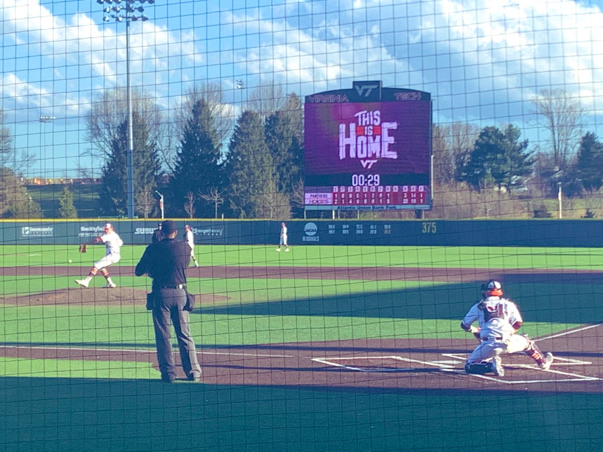 CoachBradLutz's tweet photo. E&amp;H ➡️ VT! Today was a great day. It was great seeing two of our football alumni close out a huge win against Pitt. Dean hit 95 and Hatfield behind the plate. Proud of our current players and our football alumni, who came before them. #ProudCoach https://t.co/RClTfuxOEp