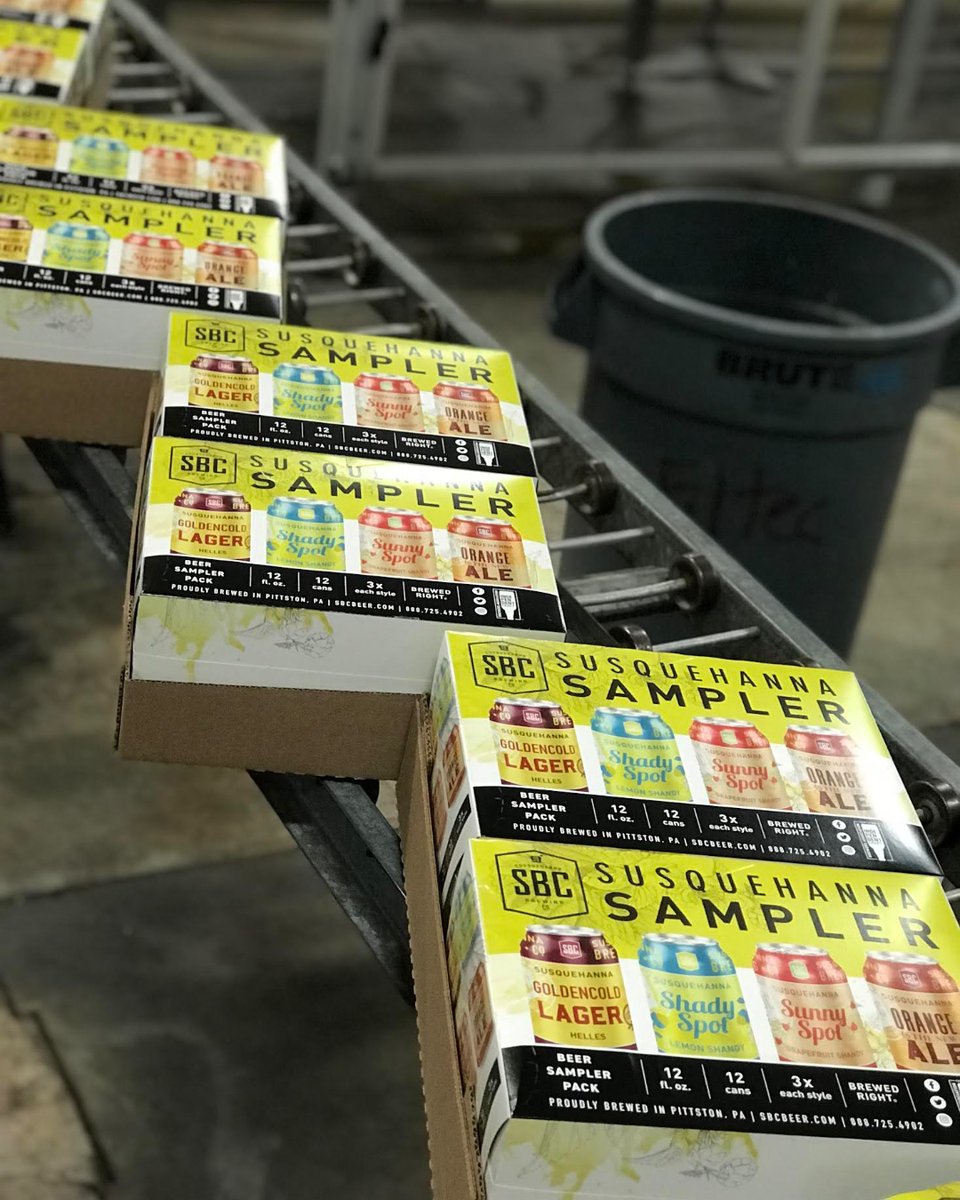 SBCbeer's tweet photo. Find our 2022 #BeerSampler wherever you buy good #beer!🍻 This sampler contains three cans each of #GoldencoldLager, #OrangeistheNewAle, #SunnySpot, and #ShadySpot. #brewersofpa #nepa https://t.co/QPWVtRdKnK