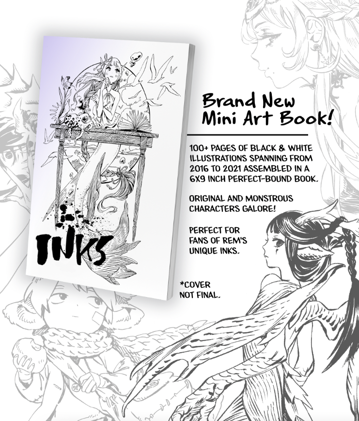 Just wanted to point out that the crowdfunding for the fancy ver. of Devil's Candy Book 2 also funds a new artbook... i just had so many pics from past inkt*bers and etc and it ended up making a decent sized book!🖤 