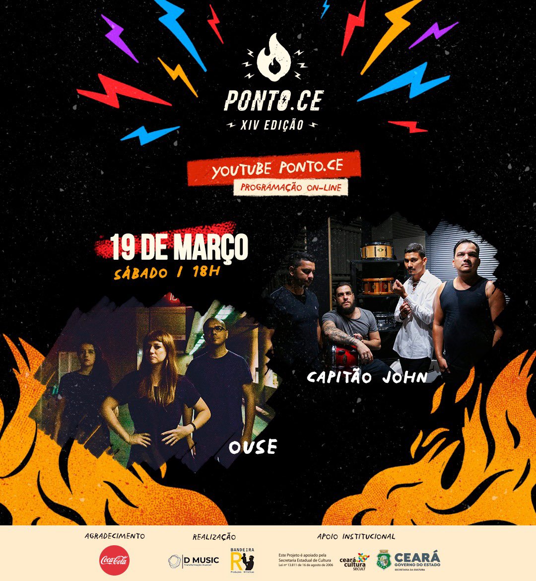 PontoCE's tweet photo. Ponto.CE🔥 Programação Musical On-Line - Estúdio Coca Cola. Agora você vai poder conferir ao vivo no nosso canal do YouTube às 18h:
👉 Capitão John 
👉 Ouse                                           https://t.co/OzCWYDMK3Z https://t.co/3JqpxunSVf