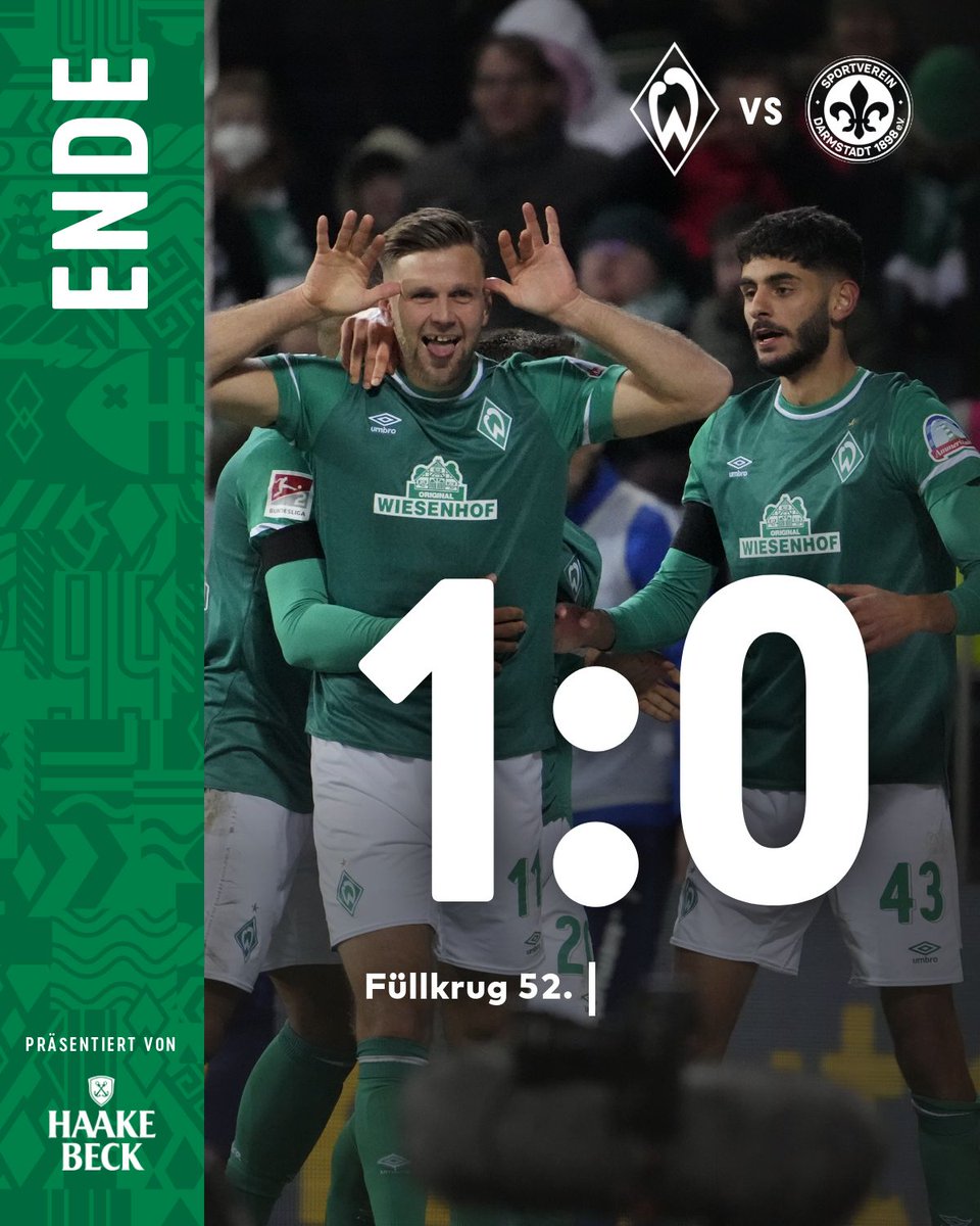 werderbremen's tweet photo. ⏰90. +4 Min

JAAAAAAAAA. GANZ. WICHTIGER. HEIMSIEG! 💚

Zur Feier des Tages gibt es bis einschließlich Sonntag ALLE Spieler-Flocks gratis zum Kauf eines Trikots 👉 https://t.co/julPb7Te9G

⚽️ 1:0 #SVWSVD | #Werder https://t.co/UsDgQPqgAV