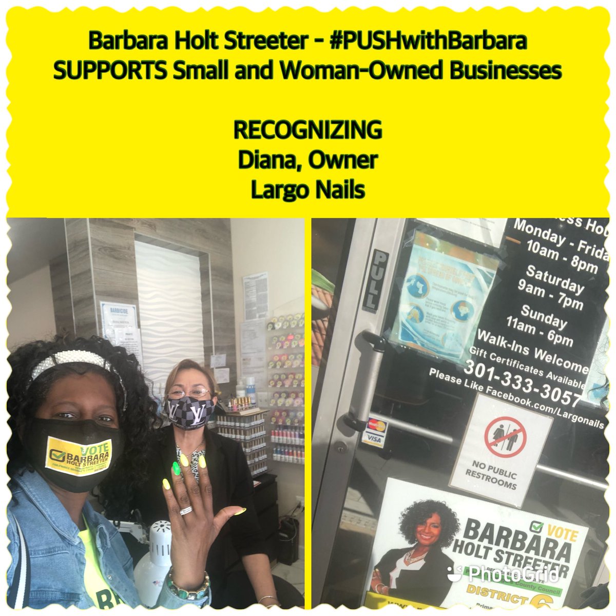 MrsPRProtocol's tweet photo. Itโs #SmallBusinessSaturday and great day to SUPPORT #SmallBusiness look for opportunities to #StopAndShop #WomanOwned
Recognizing Diana, owner #LargoNails for my ๐๐๐
๐ฝ #WomensHistoryMonthย great #CustomerService grateful for her SUPPORT!
#PUSHwithBarbara #District6 #Largo https://t.co/9wljNtrYEd