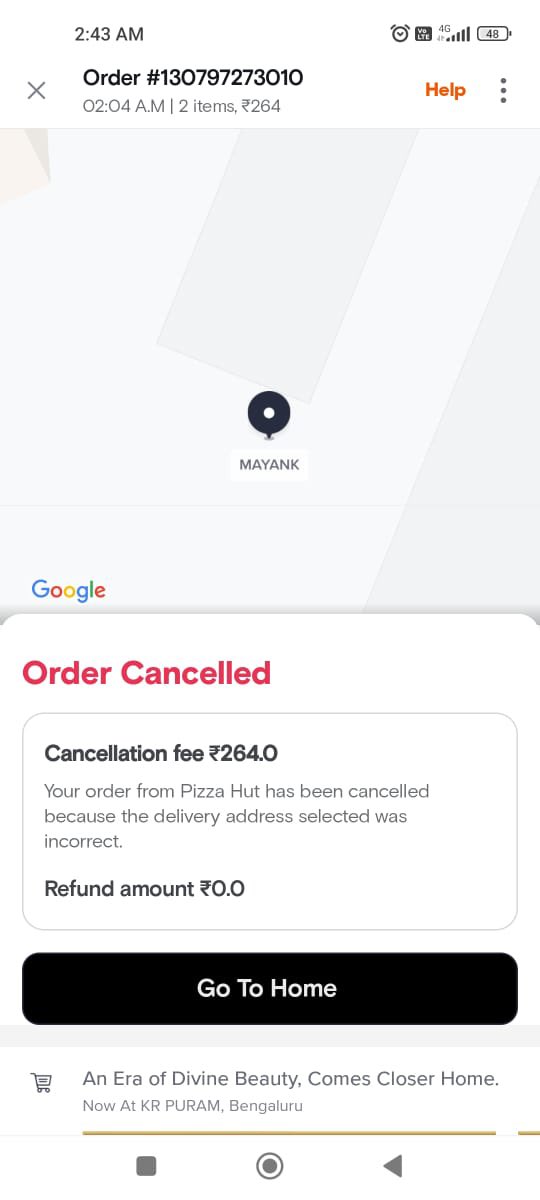 Mayankmk06's tweet photo. Inspite of asking for the refund and telling the entire story, the customer executive denied and cancelled himself the entire order. Is this how you ill treat your customers and hear their grievances. I request Swiggy to process the full refund. https://t.co/TnbtJwxyoc