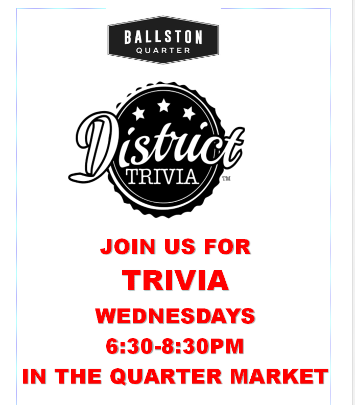ViewLibertyCtr's tweet photo. Our neighbors, @ballstonquarter , will begin hosting trivia on Wednesday nights from 6:30 to 8:30 pm! Grab some friends and join the fun! There will be prizes for both the the 1st and 2nd place winners. 😎 https://t.co/mCeBtSf2t2