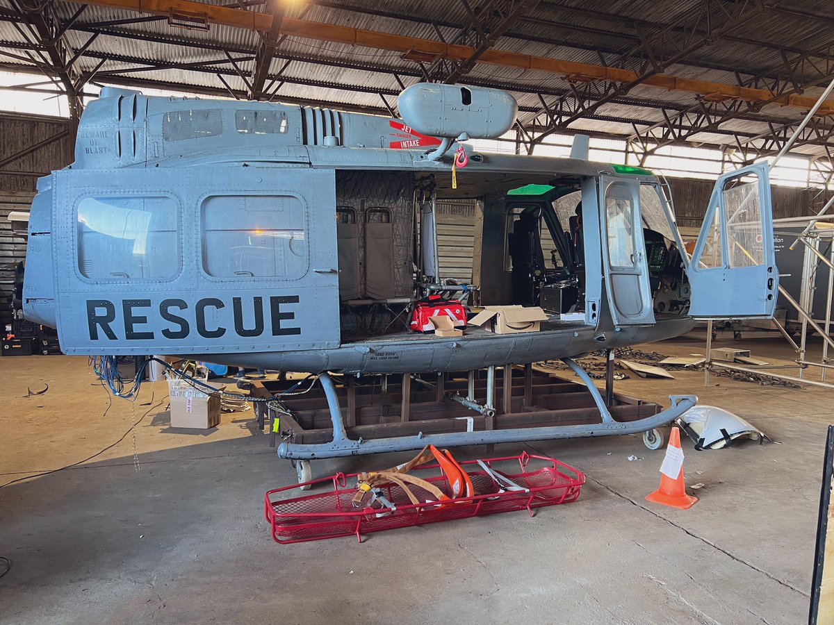 ShootAviation's tweet photo. Our Huey is back to grey and has won a working winch and refreshed cockpit. Ready for a few days filming.. #huey #airsearescue #ukfilm #actionvehicle #helicopterset https://t.co/qJ9llBskJs