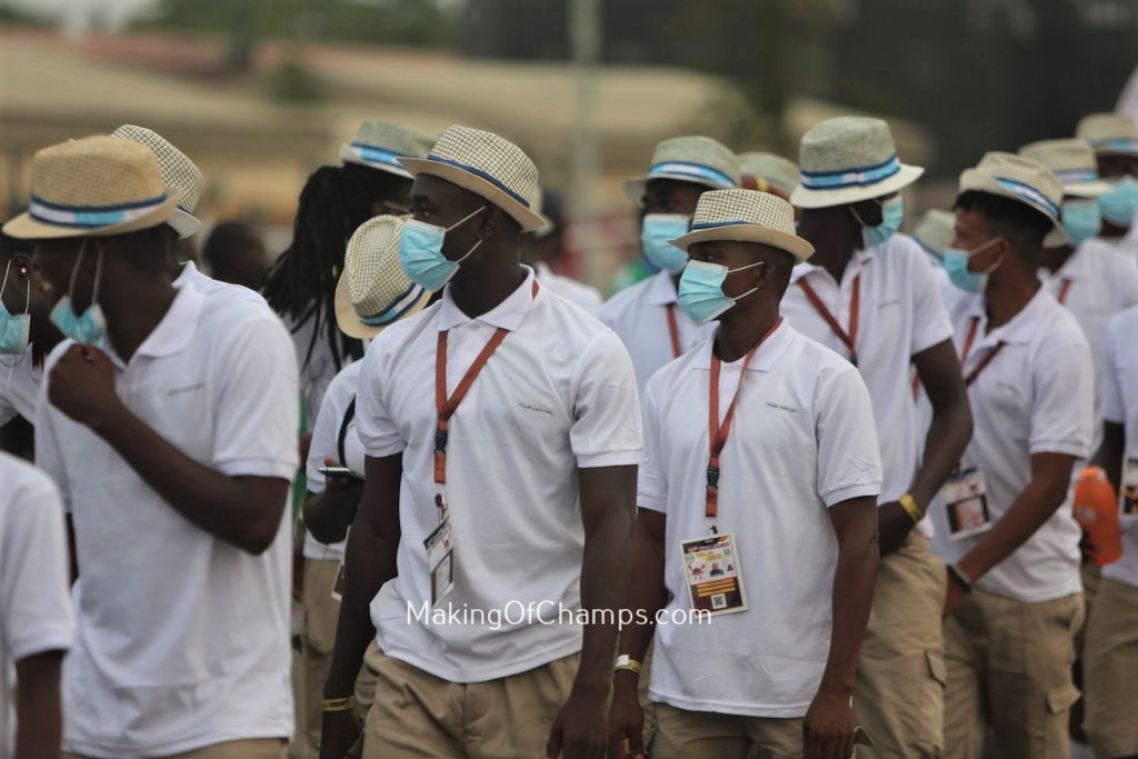 MakingOfChamps's tweet photo. For those asking about #TeamUniport, let's serve you three frames of your school. By the way, they were the only contingent who had their facemasks on, all through the parade of schools at #NUGAUnilag2022 https://t.co/oQAxSG8p0i