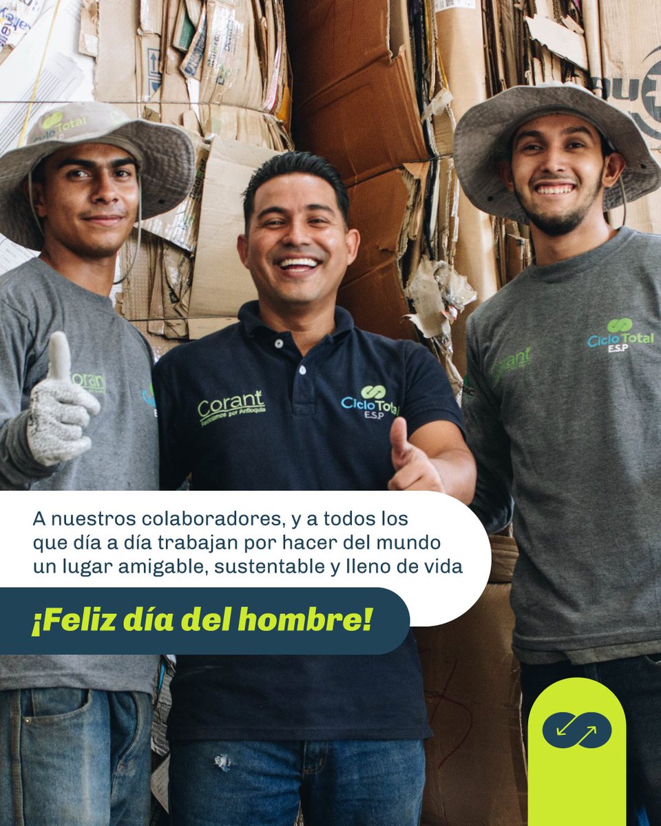 CicloTotal's tweet photo. 👨🏻👨🏽‍🦱👱🏻‍♂️ Su compromiso, amor, trabajo y dedicación merecen ser reconocidos. Por eso,  queremos extender un mensaje de felicitación a todos los hombres en su día. 💚👏 
#HeroesPorElPlaneta #DiaDelHombre #Reciclaje https://t.co/zMThmKPWyu