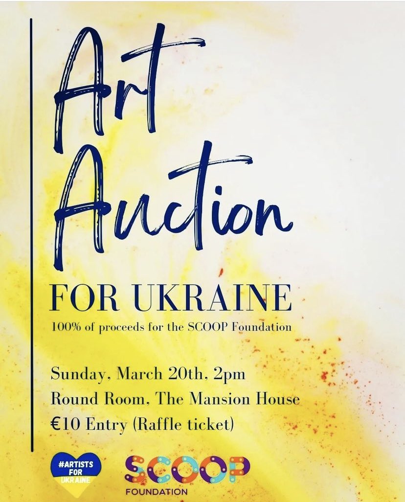 Please support a great cause in town tomorrow . 60 plus amazing works of art by Maser, Nick Munier, Orla Walsh and many more! 🇺🇦