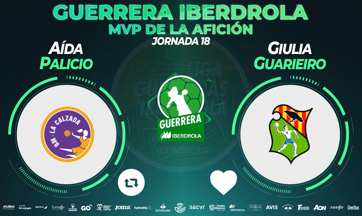 ⭐️ #GuerreraIberdrola - Jornada 18

🆚 <a href="/CBLaCalzada/">Club Balonmano MotiveMarket.com La Calzada</a> : <a href="/BMGranollers/">BM Granollers</a> 
 
♻️ RT: <a href="/AidaPalicio/">Aida Palicio</a> 
❤️ Me gusta: <a href="/Giuliaguarieiro/">Giulia</a>